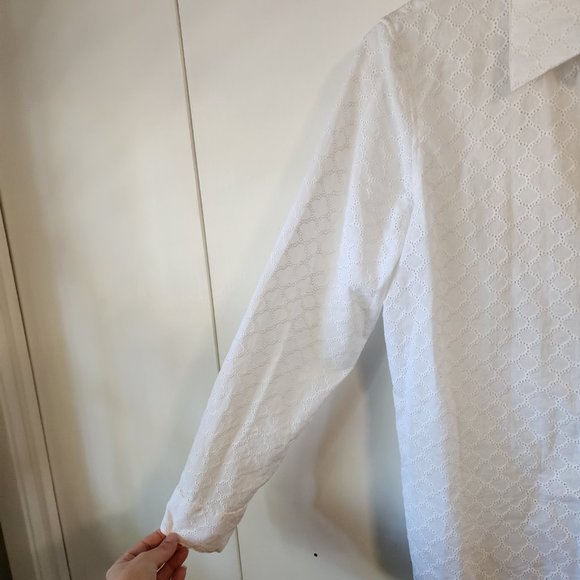 Talbots White Crochet Button Down Long Sleeve Dress Shirt | Size S - Picture 4 of 6